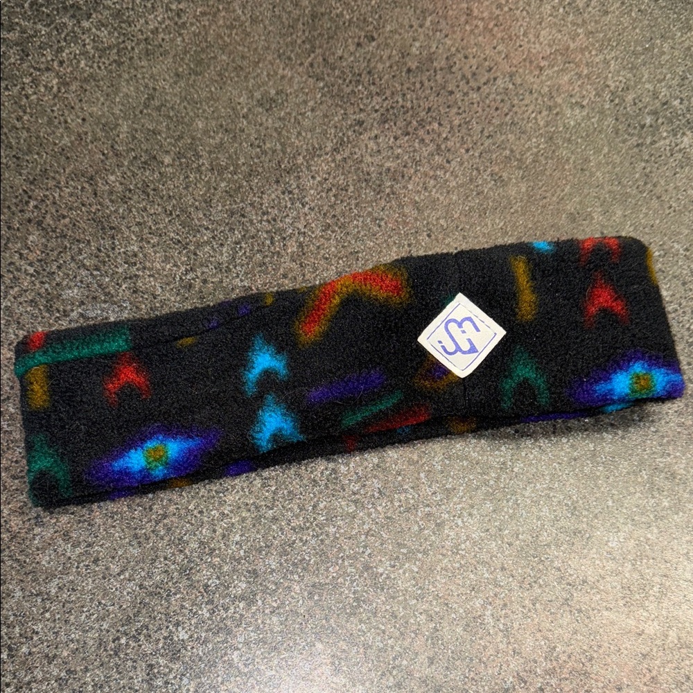 80s vintage Merkley Headgear Colorful Patterned Headband 100% poly fleece